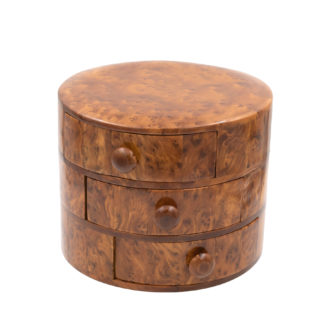 Art Deco Miniature Round Chest Of Drawers Carved From A Single Ewe Wood Burl, Dutch, Circa 1940’s