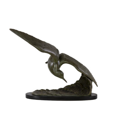 Patinated Art Nouveau-Styled Bronze Sculpture Of A Tern In-Flight by Irénée Rochard, French, Circa 1940.
