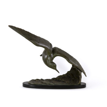 Patinated Art Nouveau-Styled Bronze Sculpture Of A Tern In-Flight by Irénée Rochard, French, Circa 1940.