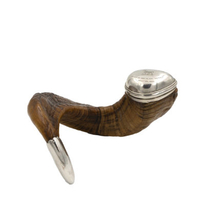 Scottish Ram’s Horn Snuff Mull, Historical Trophy With Engravings, Scotland, Dated 1868.