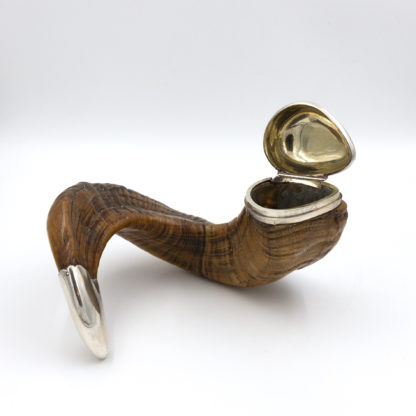 Scottish Ram’s Horn Snuff Mull, Historical Trophy With Engravings, Scotland, Dated 1868.