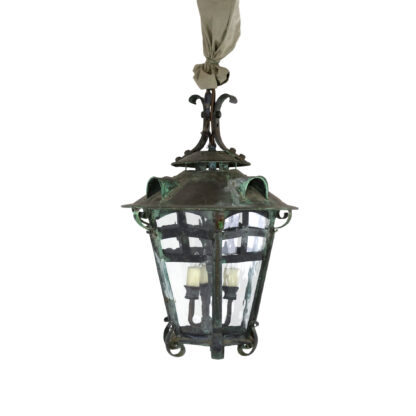 Arts and Crafts Period Bronze Hanging Lantern, English, circa 1900.