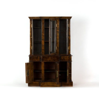 Rare Miniature George III Breakfront Glass Cabinet of Walnut & Burr Walnut; Welsh or English Circa 1780-1800