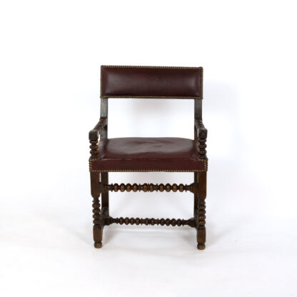 Bobbin Turned Walnut Armchair In Red Leather With Nailhead Trim, Circa 1800 Garden Court Antiques San Francisco