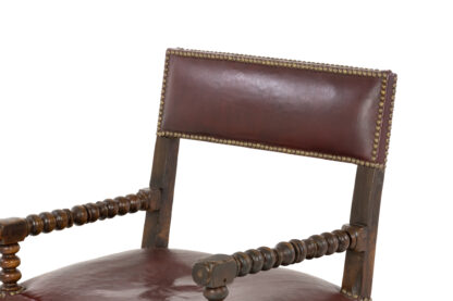 Bobbin Turned Walnut Armchair In Red Leather With Nailhead Trim, Circa 1800 Garden Court Antiques San Francisco