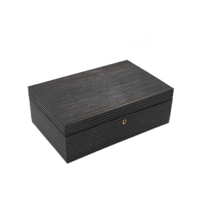 Anglo Indian Coromandel Ebony Work Box Of Solid Ribbed Design With Fully Fitted Interior; Anglo-Indian, Circa 1860-1880.