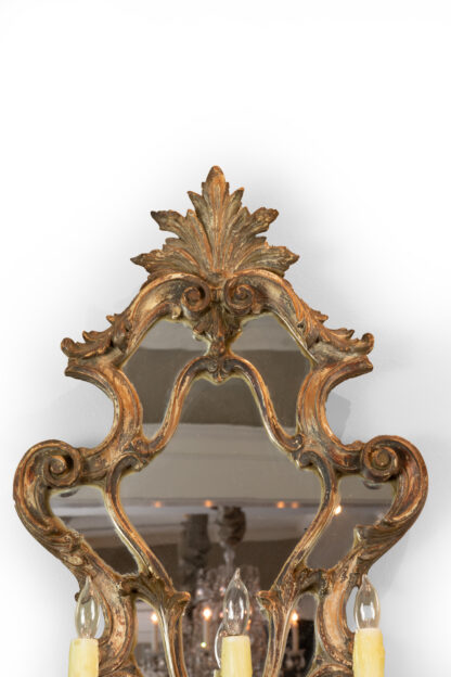 Pair of Italian Painted & Parcel Gilt, Carved Wood Girandole Mirrors, Circa 1820; Now Electrified.