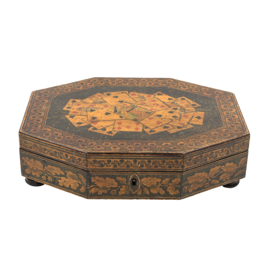 Penwork Game Box with Playing Cards Decoration, 19th Century (415) 355-1690
