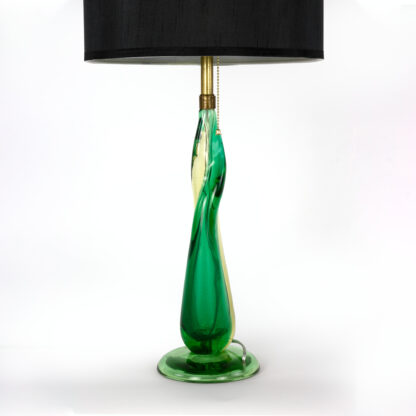 Italian Mid-century Twisted Green And Clear Blown Glass With Green Glass Base, Circa 1950.
