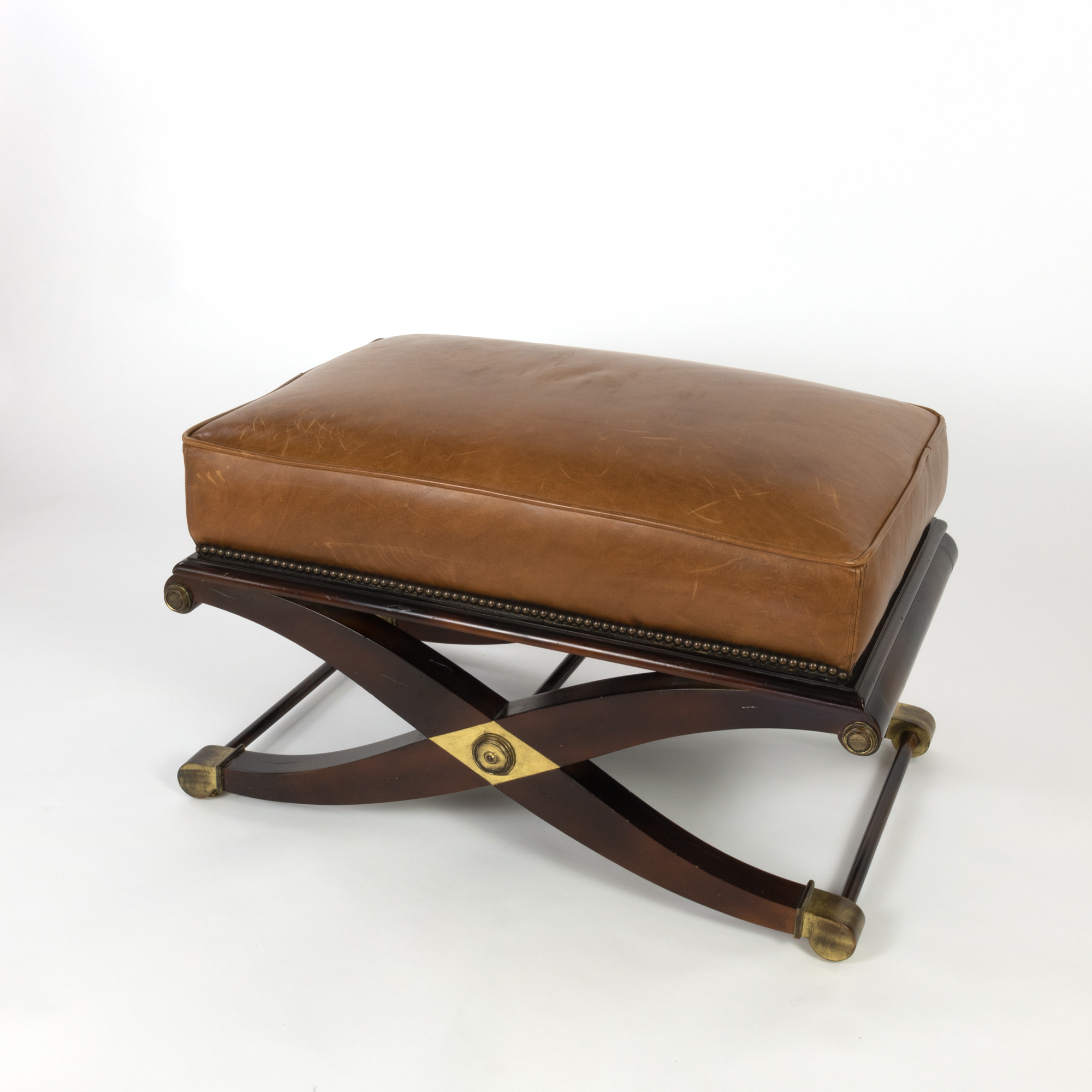 Late 20th Century English Ebonized and Upholstered Footstool with