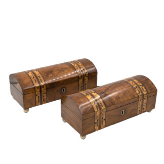 Rare Pair Of Dome Top Tunbridge Ware Boxes In Walnut With Intricate Inlays, Circa 1850-1860.