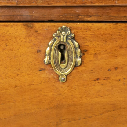 antique brass escutcheon of Small scale Walnut Side Table With A Single Large Drawer And Shelf, Italian Circa 1780