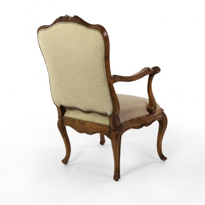 Handsome Louis XV Carved Walnut Fauteuil, Circa 1750, Upholstered In Faux Shagreen And Linen.