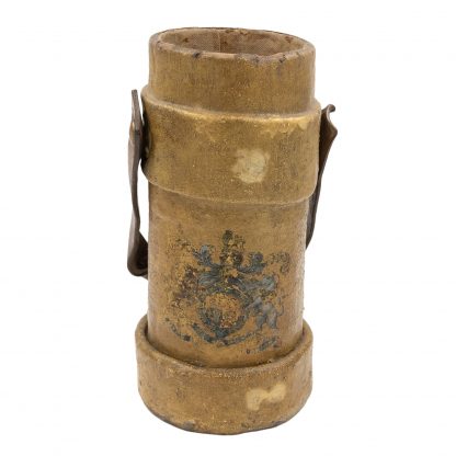 Ochre Painted Linen and Cork British Naval Cordite Bucket With Painted Crest and Leather Strap, English circa 1880