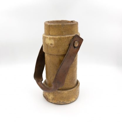 Ochre Painted Linen and Cork British Naval Cordite Bucket With Painted Crest and Leather Strap, English circa 1880