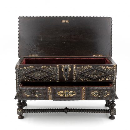Opened Portuguese Solid Rosewood Box With Drawer In The Form Of A Gothic Sideboard, Circa 1810.