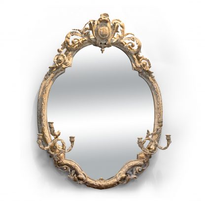 Very Large Painted Oval Girandole Mirror, French Circa 1880
