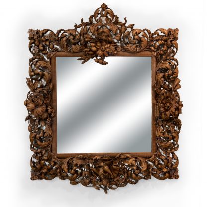 Grindling Gibbons style Carved Limewood Mirror Frame, English Circa 1880.