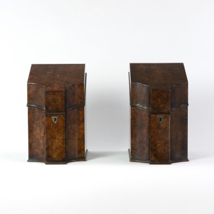 Pair Of Early 19th Century Faux Burl Painted Knife Boxes With Convex Front.
