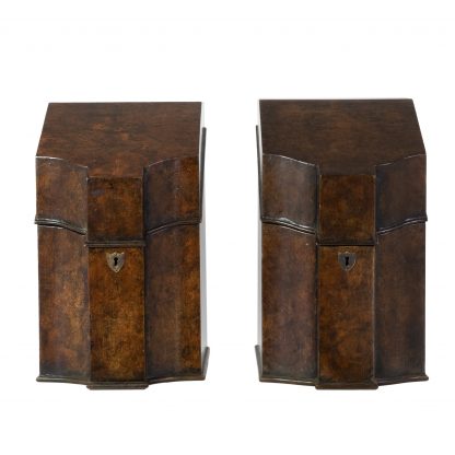 Pair Of Early 19th Century Faux Burl Painted Knife Boxes With Convex Front.