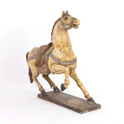 Large Scale Carved Polychromed Prancing Horse With Saddle, Chinese Circa 1900.