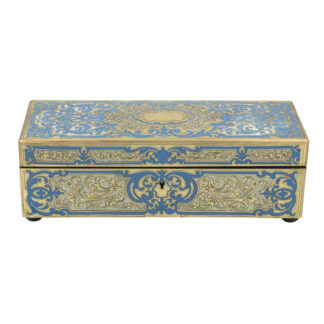 Antique Boulle Glove Box in blue enamel, French 19th century
