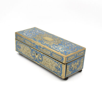 Antique Boulle Glove Box in blue enamel, French 19th century