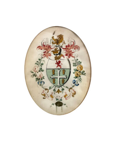 English Armorial Painting On Vellum In Oval Gilt Frame, Circa 1880.