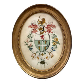 English Armorial Painting On Vellum In Oval Gilt Frame, Circa 1880.