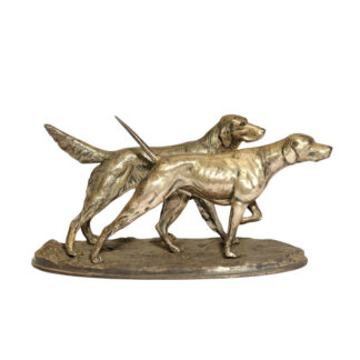 French silvered metal group of two hunting dogs, early 20th century
