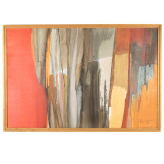 Mid Modern Abstract Painting, Oil-On-Board In Simple Maple Frame, American 1970’s.