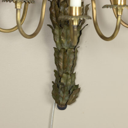 Pair of 5-Light Gilt Bronze and Verte Gris Pineapple Sconces Attributed to Maison Charles, French Circa 1970.