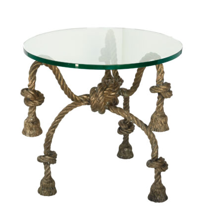 Napoleon III Solid Brass “Knotted Rope” Occasional Table with Glass Top, French circa 1885