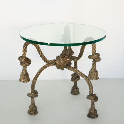 Napoleon III Solid Brass “Knotted Rope” Occasional Table with Glass Top, French circa 1885