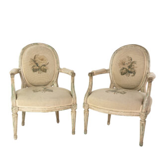 Pair of Louis XVI style Oval Back White-Painted Fauteuils, French Circa 1880