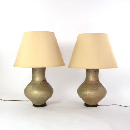 Pair Of Large Scale Glazed Concrete Ovid Form Table Lamps, American Circa 1978.