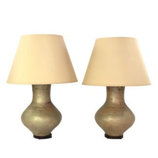Pair Of Large Scale Glazed Concrete Ovid Form Table Lamps, American Circa 1978.