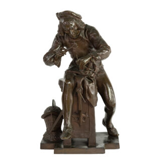 Adrien Etienne Gaudez Cast Bronze Sculpture Of A Bladesmith, Signed; French Circa 1885.