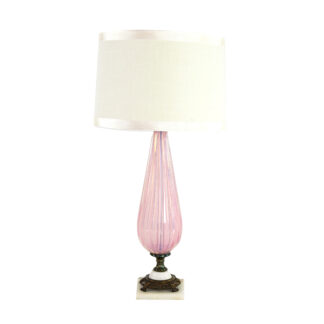 Pink Murano Glass Table Lamp With Brass Feet On White Marble Base, Italy Circa 1960.
