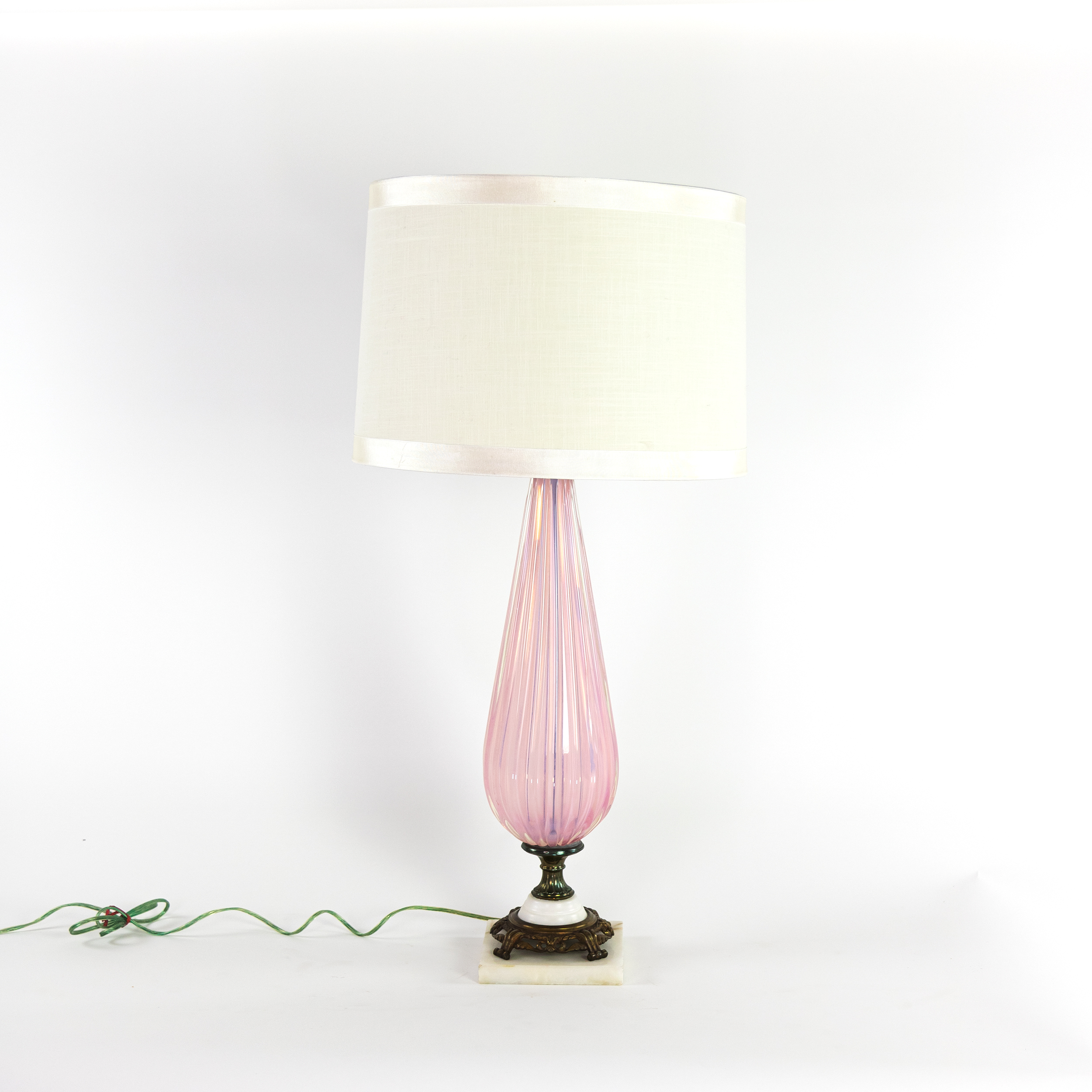 studieafgift Martyr høflighed Pink Murano Glass Table Lamp With Brass Feet On White Marble Base, Italy  Circa 1960. - Garden Court Antiques