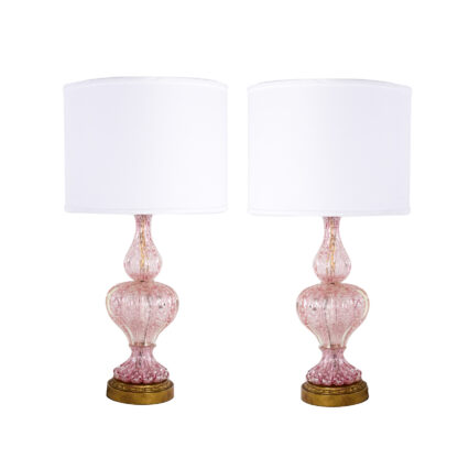 Pair of whimsical pink and silver Murano blown glass table lamps Italy circa 1950