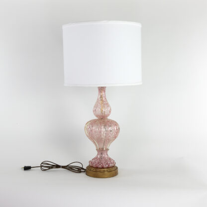 Pair of whimsical pink and silver Murano blown glass table lamps Italy circa 1950