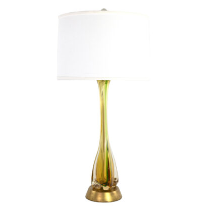 Mid Century Sommerso Murano Glass Amber & Green Table Lamp, Italy Circa 1960