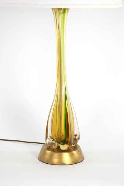 Mid Century Sommerso Murano Glass Amber & Green Table Lamp, Italy Circa 1960
