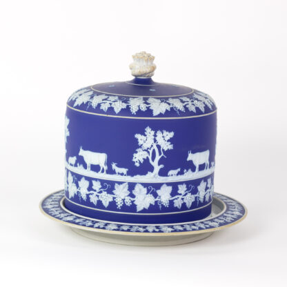 Blue Glazed Jasperware Cheese Dome And Plate By Wedgwood, English Circa 1890.