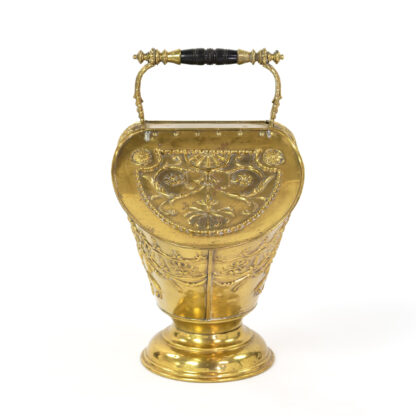 Napoleon III Brass Coal Scuttle With Extensive Decoration And Turned Ebony Handle, French Circa 1870