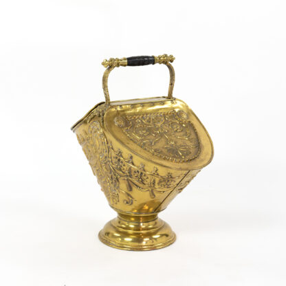 Napoleon III Brass Coal Scuttle With Extensive Decoration And Turned Ebony Handle, French Circa 1870