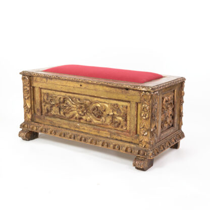 Italian Giltwood Cassone With Upholstered Top, Italy Circa 1770.