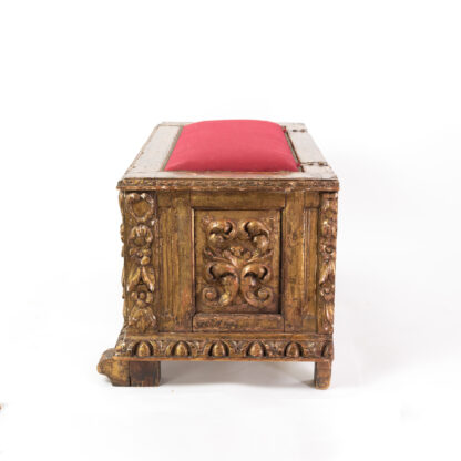 Italian Giltwood Cassone With Upholstered Top, Italy Circa 1770.