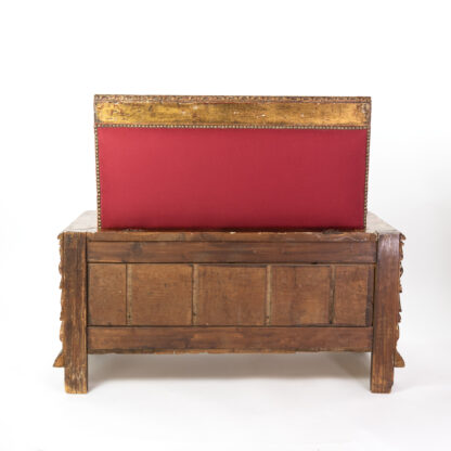 unfinished back of Italian Giltwood Cassone With Upholstered Top, Italy Circa 1770.